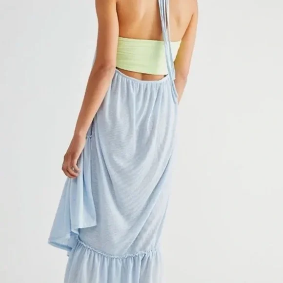 Free People Beach Dew Shine Blue Convertible Maxi Skirt Dress Sz L NWOT Z370-28 - Picture 5 of 8